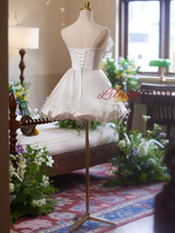 Simple White Satin Strapless Feather Homecoming Dress