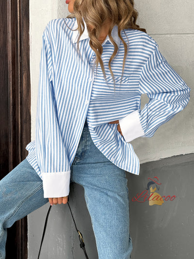 Long Sleeve Striped Stitching Shirt
