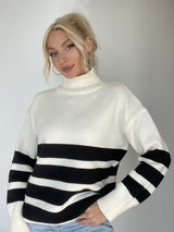 Striped High Neck Casual Sweater