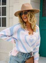 Pullover Love V-neck Cut Fringed Long Sleeve Sweater