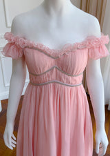 Pink Chiffon Off the Shoulder Pleats Prom Dress