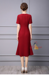 Burgundy Short Sleeve Beading Mother Of The Bride Dress