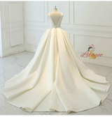 White Ball Gown Satin V-neck Wedding Dress