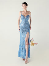 Mermaid Sequins Spaghetti Straps Beading Prom Dress