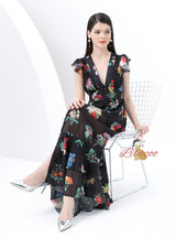 Retro Deep V-neck Floral Long Dress