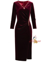 Burgundy Velvet Beading Mother Of The Bride Dress
