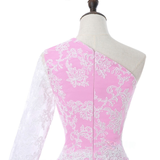 Pink Satin Lace One Shoulder Homecoming Dress