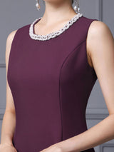 Burgundy Scoop Neck Beading Mother Of The Bride Dress