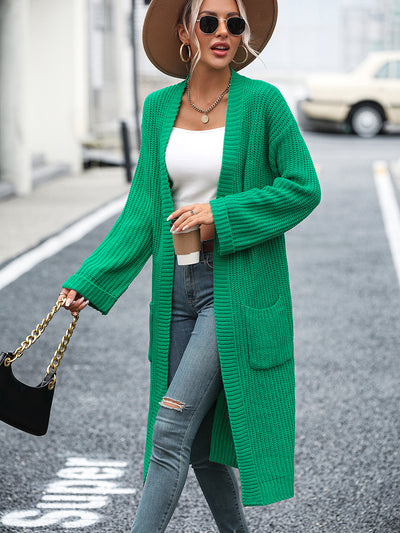 Solid Color Pocket Long Coat Sweater