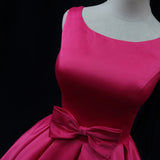 Simple Fuchsia Satin Bow Homecoming Dress