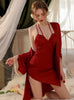Sexy V-neck Pleated Slit Nightdress