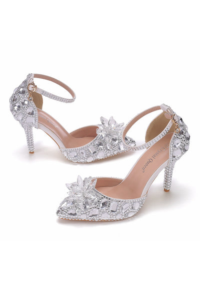 9 cm Pointed Rhinestone High-heeled Sandals