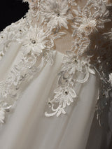 White Tulle 3D Flower Wedding Dress