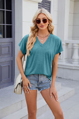 V-neck Solid Color Loose Short Sleeve T-shirt