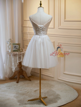Ivory White Straps Tulle Lace Homecoming Dress