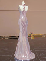 Pink Mermaid V-neck Pleats Flower Prom Dress