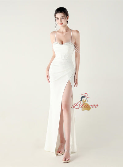 Mermaid Spaghetti Straps Pleats Prom Dress