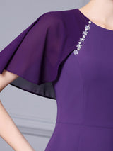 Purple Scoop Neck Mother Of The Bride Dress