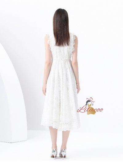 Lace Round Neck Sleeveless Slim Dress