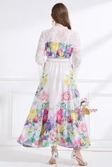 Palace Deep V-neck Flared Sleeve Lace Printed Dress