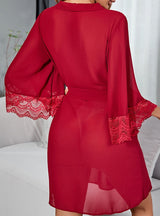Chiffon Lace Stitching Perspective Nightgown