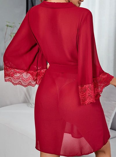 Chiffon Lace Stitching Perspective Nightgown