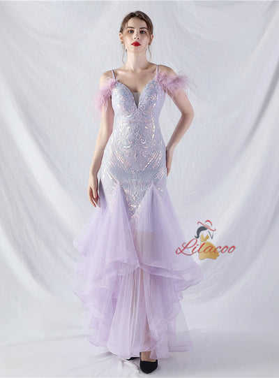 Mermaid Tulle Sequins Spaghetti Straps Prom Dress