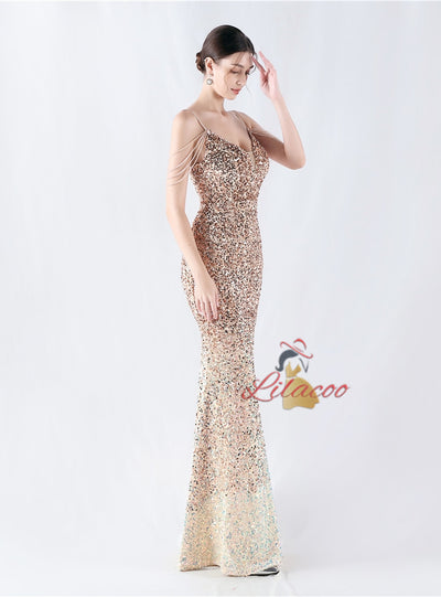 Mermaid Spaghetti Straps Beading Prom Dress