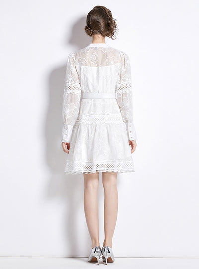 Retro Palace Lantern Sleeve Crocheted Dress