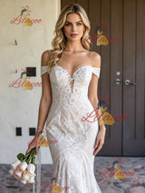 White Mermaid Lace Off the Shoulder Weding Dress