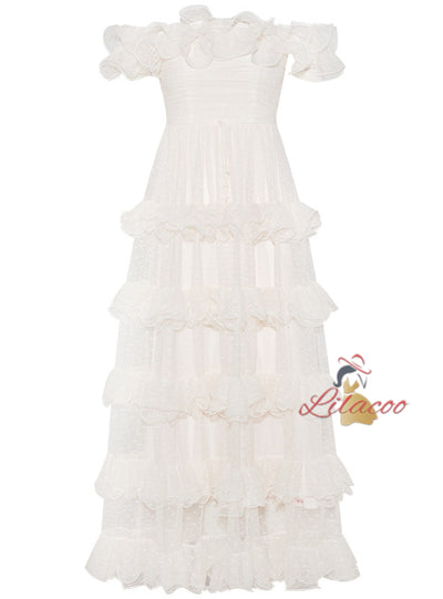 Women Beige Long Gauze Dress