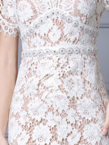 White Lace V-neck Beading Mother Of The Bride Dress