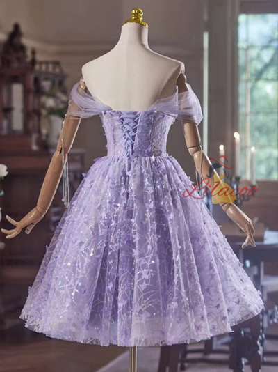 Purple Tulle Sequins Butterfly Homecoming Dress
