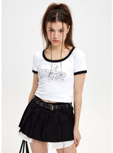 Short Letter Rhinestone Short Sleeve T-shirt