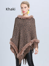 Knitted Fringed Pullover Cloak Shawl