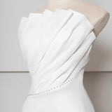White Mermaid Pleats Pearls Wedding Dress