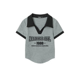 Letter Short Polo Neck Short Sleeve T-shirt