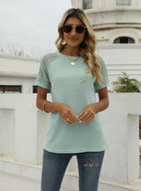 Lace Stitching Round Neck Short Sleeve T-shirt
