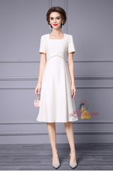 Beige Satin Short Sleeve Mother Of The Bride Dress