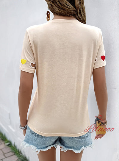 Leisure Love Embroidery Short sleeve T-shirt