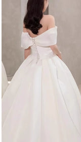 Simple White Off the Shoulder Bow Wedding Dress