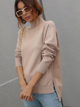 Solid Color High Neck Sweater