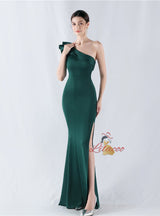 Mermaid One Shoulder Split Beading Prom Dress