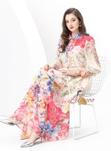 Chiffon Printed Long-sleeved Top Skirt Two-piece