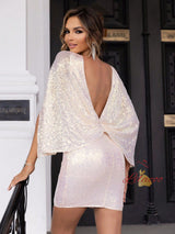 Fashion Cloak Sleeve Sequined Tight Dress