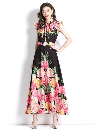 Retro Palace Flying Sleeves Long Printed Dress