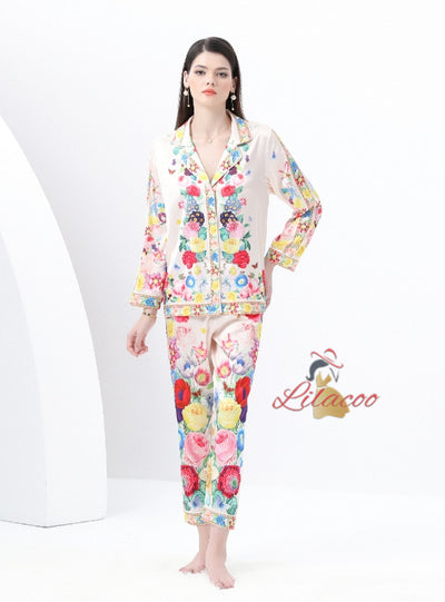 Palace Printed Long-sleeved Shirt+Wide-leg Pants Two-piece Suit