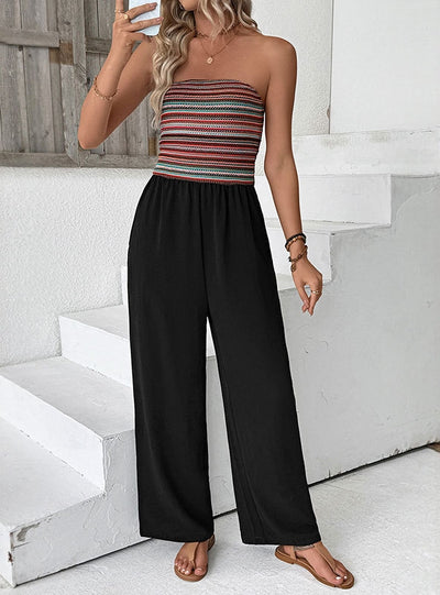Casual Simple Elastic Stitching Striped Pant