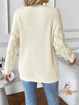 Spliced V-neck Leisure Long-sleeved Sweater