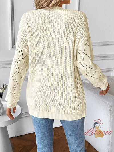 Spliced V-neck Leisure Long-sleeved Sweater